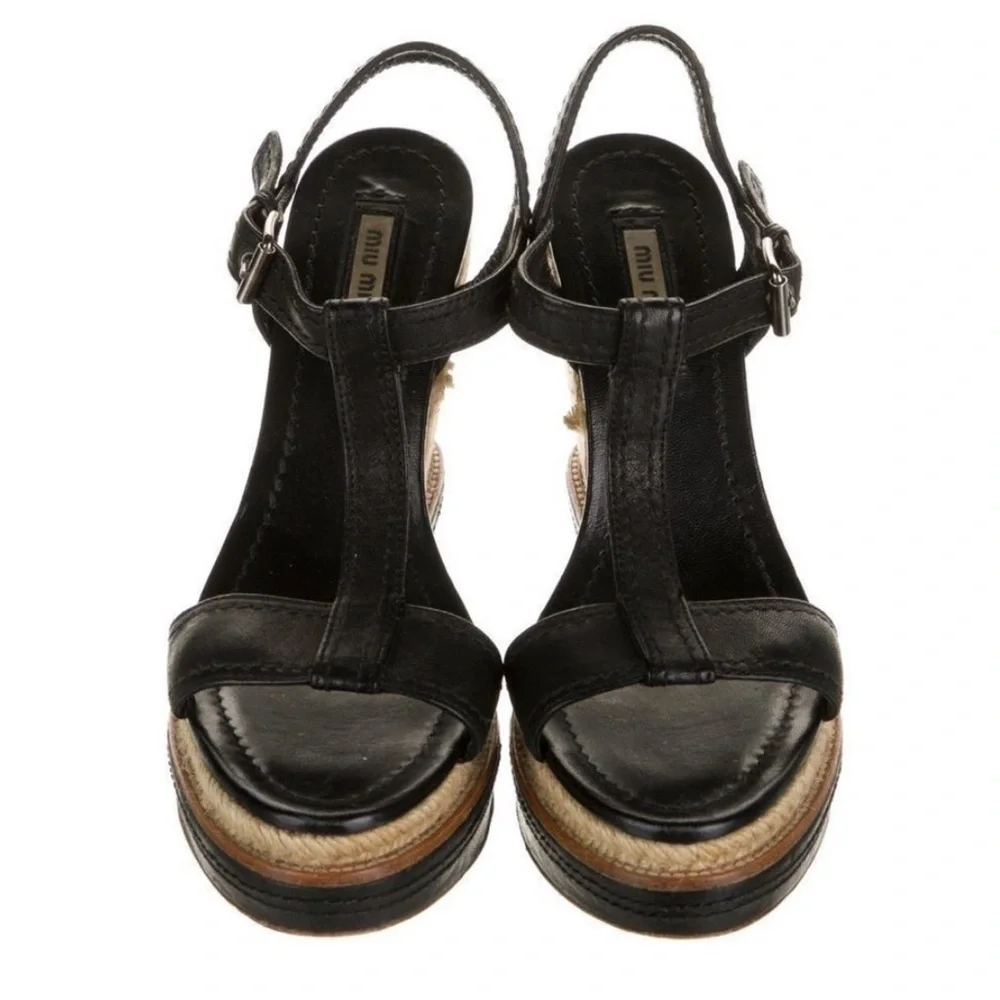 Miu Miu Leather Wedge Sandals